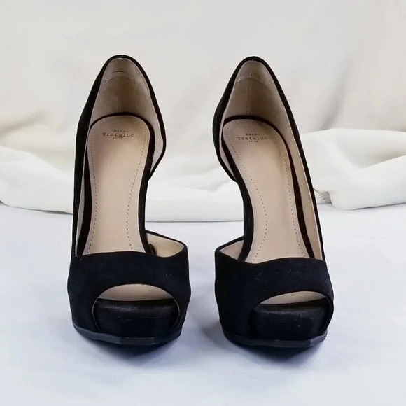 Zara Trafaluc 6 Inch Stiletto Black Suede Open Toe - Picture 7 of 12